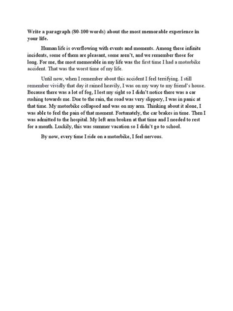 Write The Most Memorable Experience in Your Life | PDF