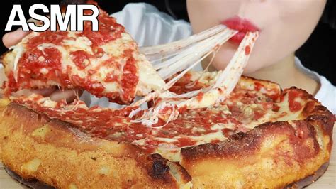 Asmr Chicago Deep Dish Pizza Extra Cheesy Eating Sounds Mukbang Youtube