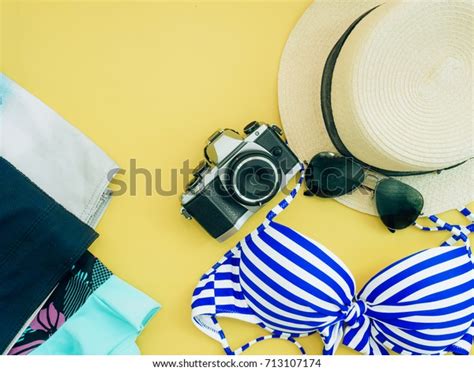 Flat Lay Blue Bikini Girl Summer Stock Photo Shutterstock