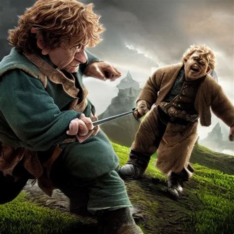 Bilbo Baggins Fighting An Orc Detailed 4k Digital Art Stable