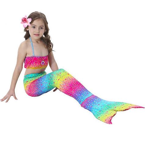 Kinder Mädchen Meerjungfrau Stücke Set Cosplay Kostüm Fischschwanz Bikini Badeanzug Regenbogen