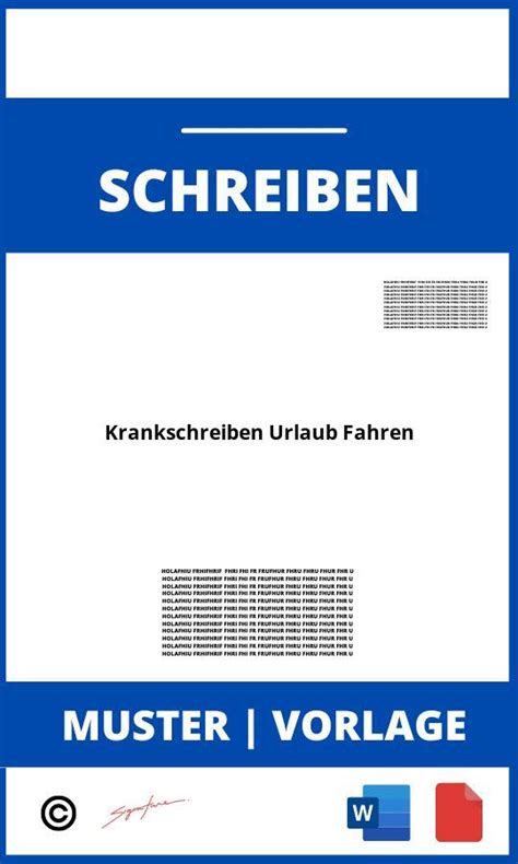 Krankschreiben Urlaub Fahren Vorlage Muster