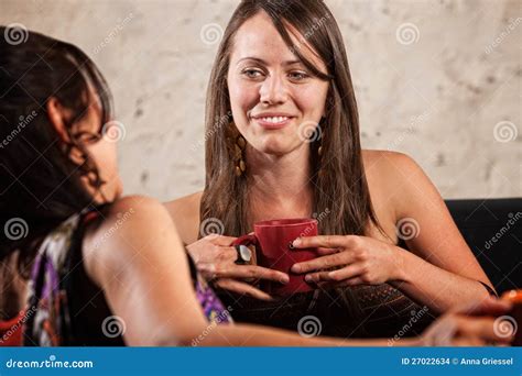 Pretty Brunette Talking With Friend Stock Photo Image Of Coffee Brunette