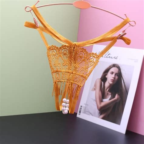 Culotte slip Poblador Culotte en dentelle perlée pour femme lingerie sexy ouverture à l