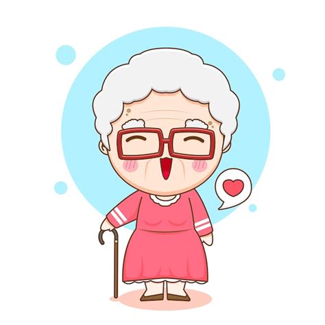 Ilustración de dibujos animados de personaje lindo abuela Vector Premium