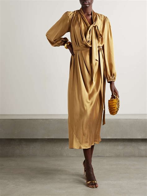 Zimmermann Billow Pussy Bow Belted Silk Satin Midi Dress Net A Porter