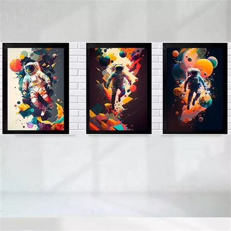 Kit 3 Quadros Decorativos Astronauta Arte Poster A3 45x33 Cm Frete grátis