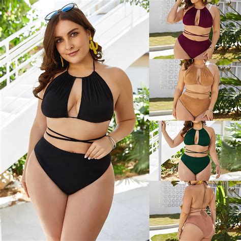 Ba Ador Liso De Realce Para Mujer Conjunto De Bikini Sexy De Talla Grande Traje De