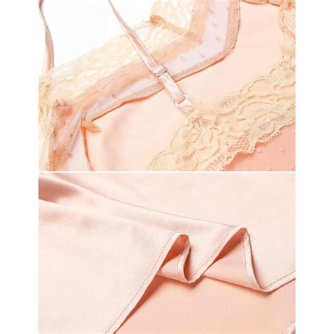 Women S Satin Nightgown Sexy Lace Trim Slip Chemise Nude Cz Nuzrd