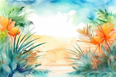 Premium Ai Image There Is A Watercolor Painting Of A Tropical Scene