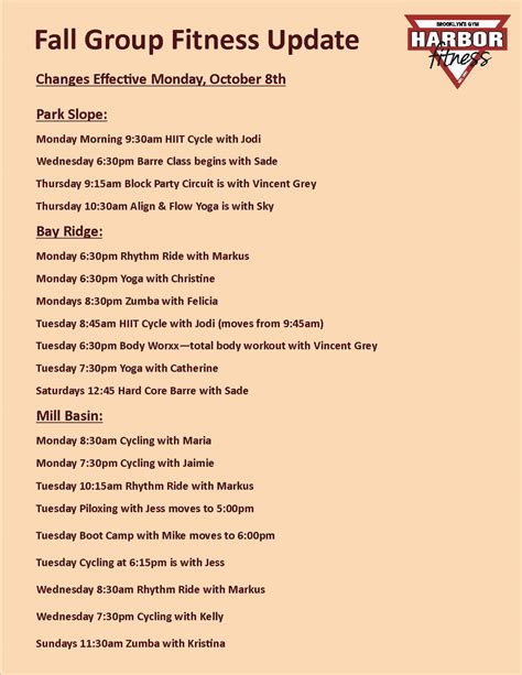 Harbor Fitness - Sneak Peek at our Fall Changes coming beginning ...
