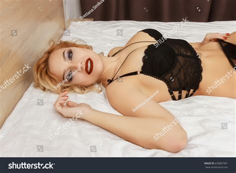Beautiful Sexy Woman Black Lingerie Lying Stock Photo Shutterstock