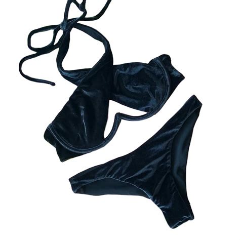 Velvet Bikini Set Brazilian Bikini Sexy Bikini Velvet Swimsuit Cheeky Bikini High Neck Bikini