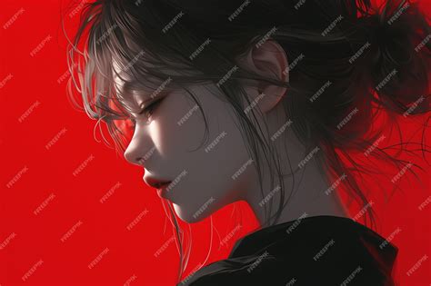 Premium Photo Beautiful Anime Girl In Profile On Red Background