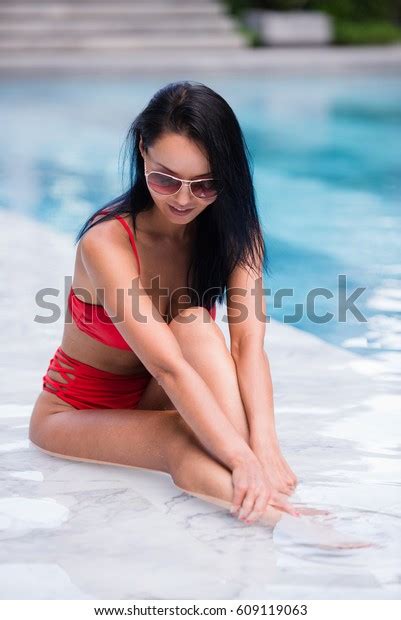 Elegant Sexy Woman Red Bikini On Stock Photo 609119063 Shutterstock