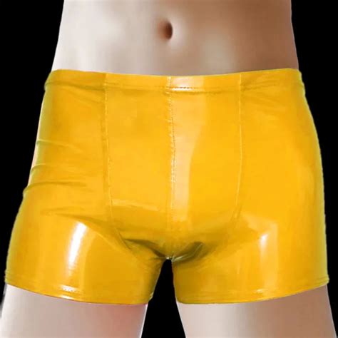 Men Sexy Black Leather Lingerie Short Pants For Sex Solid Color Faux Leather Shaping Sheath