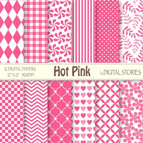 Hot Pink Digital Paper Hot Pink Basic Floral Etsy