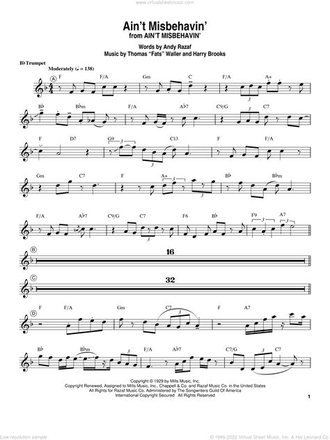 Aint Misbehavin Sheet Music For Trumpet Solo Transcription