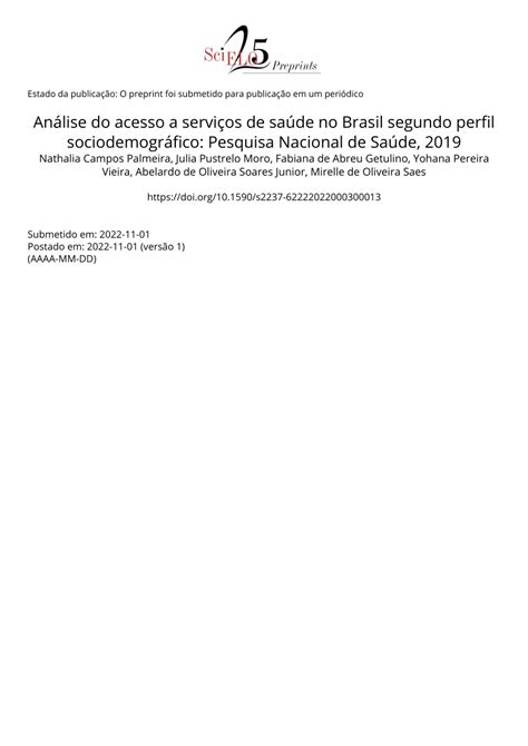 Pdf Análise Do Acesso A Serviços De Saúde No Brasil Segundo Perfil