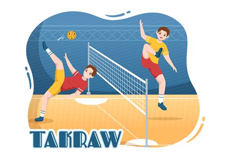 Sepak Takraw Illustration With Athlete Playing Kick Ball On Court In