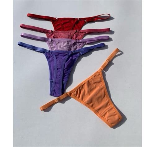 Kit 5 Calcinhas Fio Dental Alças Reguláveis em Microfibra Lingerie Feminina Shopee Brasil