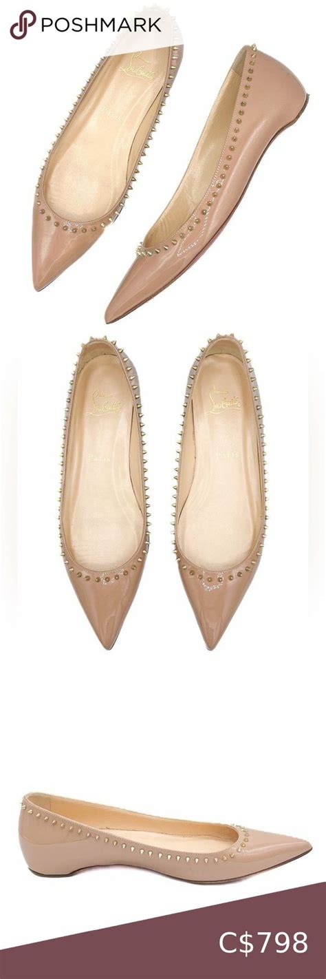 Christian Louboutin Anjalina Stud Spike Patent Leather Flats Tan Nude 36 Patent Leather Flats