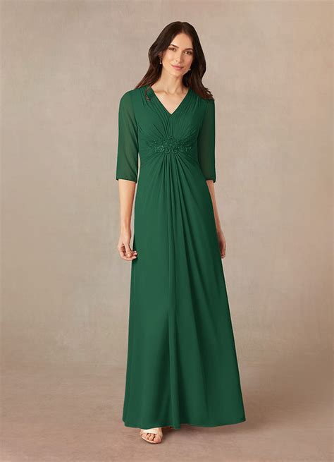 Azazie Yessica Dark Green A Line Sequins Chiffon Dress Azazie