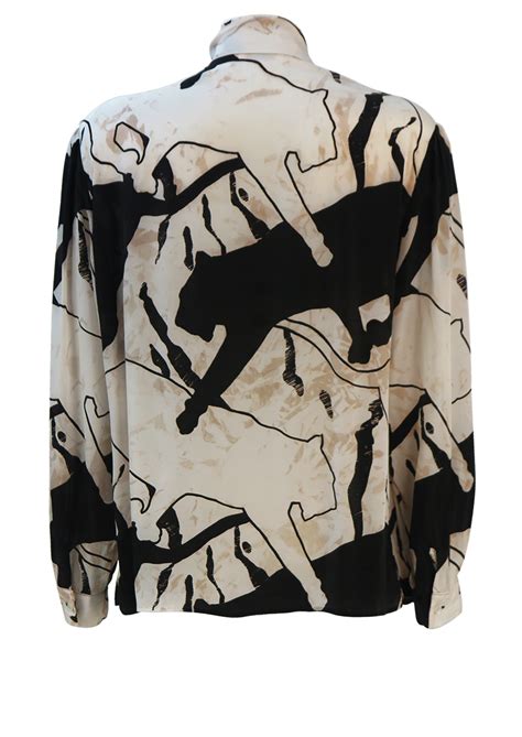 Pussy Bow Cream Blouse With Black Panther Silhouettes M L Reign Vintage