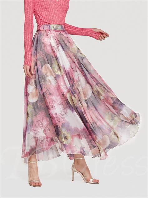 Chiffon Floral Print Long Womens Maxi Skirt