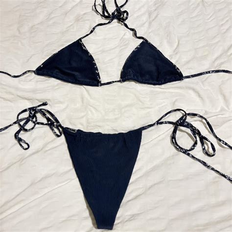 Frankies Bikinis Tia Ribbed Triangle Bikini Top And Depop