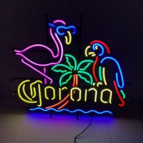 Corona Beer Flamingo Parrot Palm Tree 24 X20 Neon Light Sign Lamp Bar