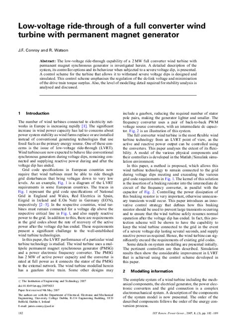 Pdf Low Voltage Ride Through Of A Full Converter Wind Turbine With