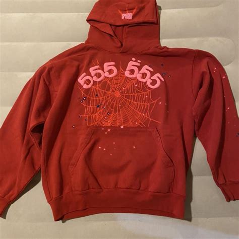 Merlot Red 555 Sp5der Angel Number Hoodie Large Red Depop