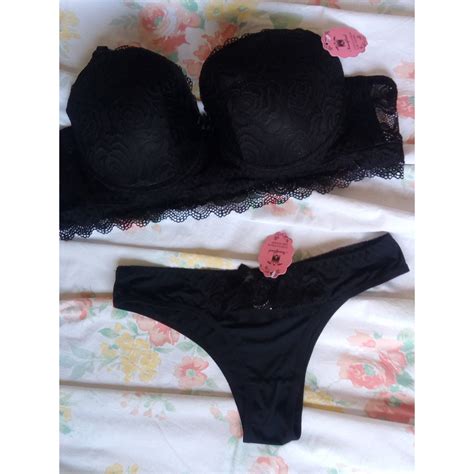 Conjunto Lingerie Plus Size Veste Ao Microfibra Rendado Cor Preto