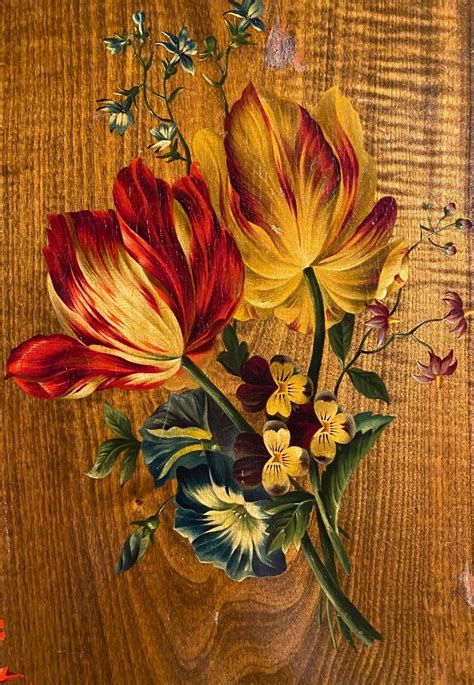 Proantic Oil On Panel XIXth Flowers On Wood Trompe L Oeil Backgroun