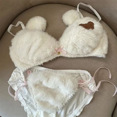 Kawaii Bear Heart Plush Lingerie Set Kuru Store