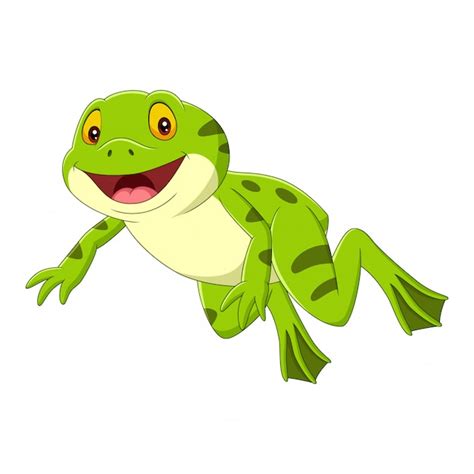 Premium Vector | Cartoon happy green frog jumping