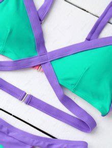 Strappy Color Block Banded Bikini Set In BLUE GREEN ZAFUL 2024