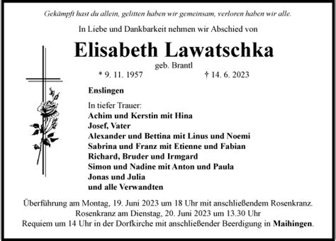 Traueranzeigen von Elisabeth Lawatschka Allgäuer Zeitung