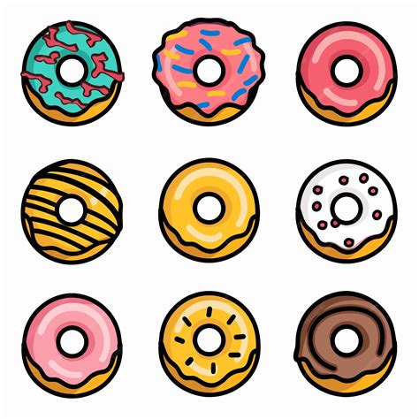 Premium Vector | Nine different colorful donuts arranged grid design