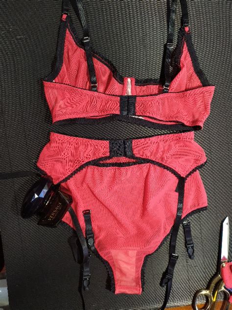 Vintage Lingerie Red Retro Pin Up Lingerie Set Bra Garter Inspire Uplift