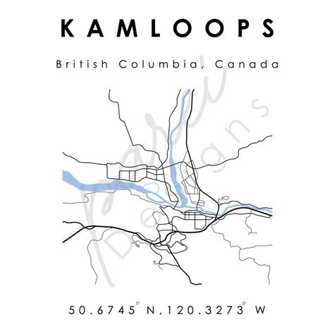 Kamloops Bc Map Kamloops British Columbia Digital Map Minimalistic