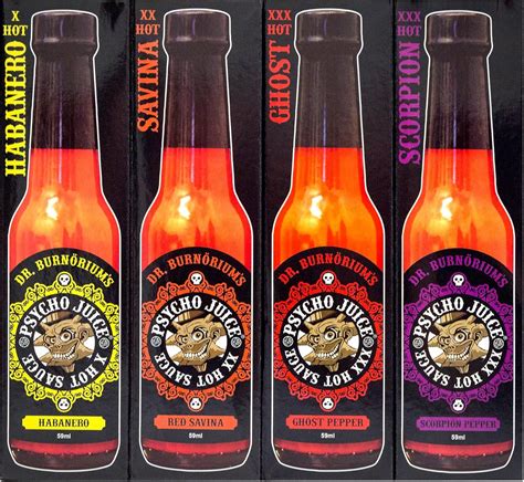 Psycho Juice Mini Four Pack Chilli Hot Pepper Sauce 59 Ml Pack Of 4 Amazon Co Uk Grocery
