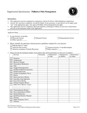 Fillable Online Supplemental Questionnaire Palliative Pain Management