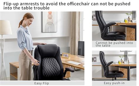 Dyhome High Back Office Chair Adjustable Lumbar Support Flip Up Arms