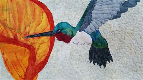 Quilted Fabric Art Hummingbird Quilt