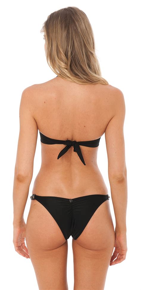 Schwarzer Bandeau Bikini Mit Pflanzenleder Rock And Roll Black