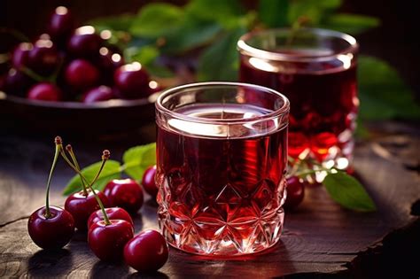 Premium Photo Glasses Of Cherry Brandy Liqueur With Ripe Berries