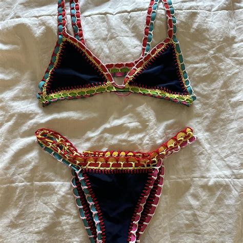 Womens Hand Knitted Bikini Size Small Barely Depop
