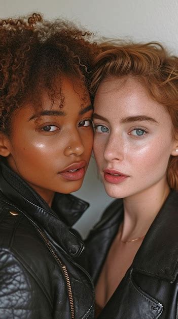 Premium Photo Headtohead Portrait Of A Passionate Multiracial Lesbian Pair Standing Against A